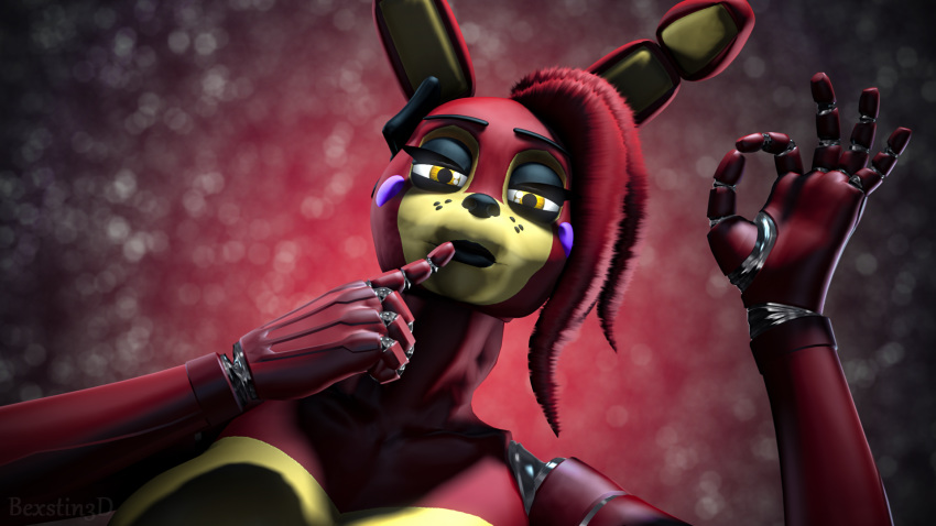 2018 3d_(artwork) animatronic anthro bexstin digital_media_(artwork) fan_character female five_nights_at_freddy's hair isabel_(bexstin) lagomorph looking_at_viewer machine mammal rabbit robot simple_background solo source_filmmaker video_games