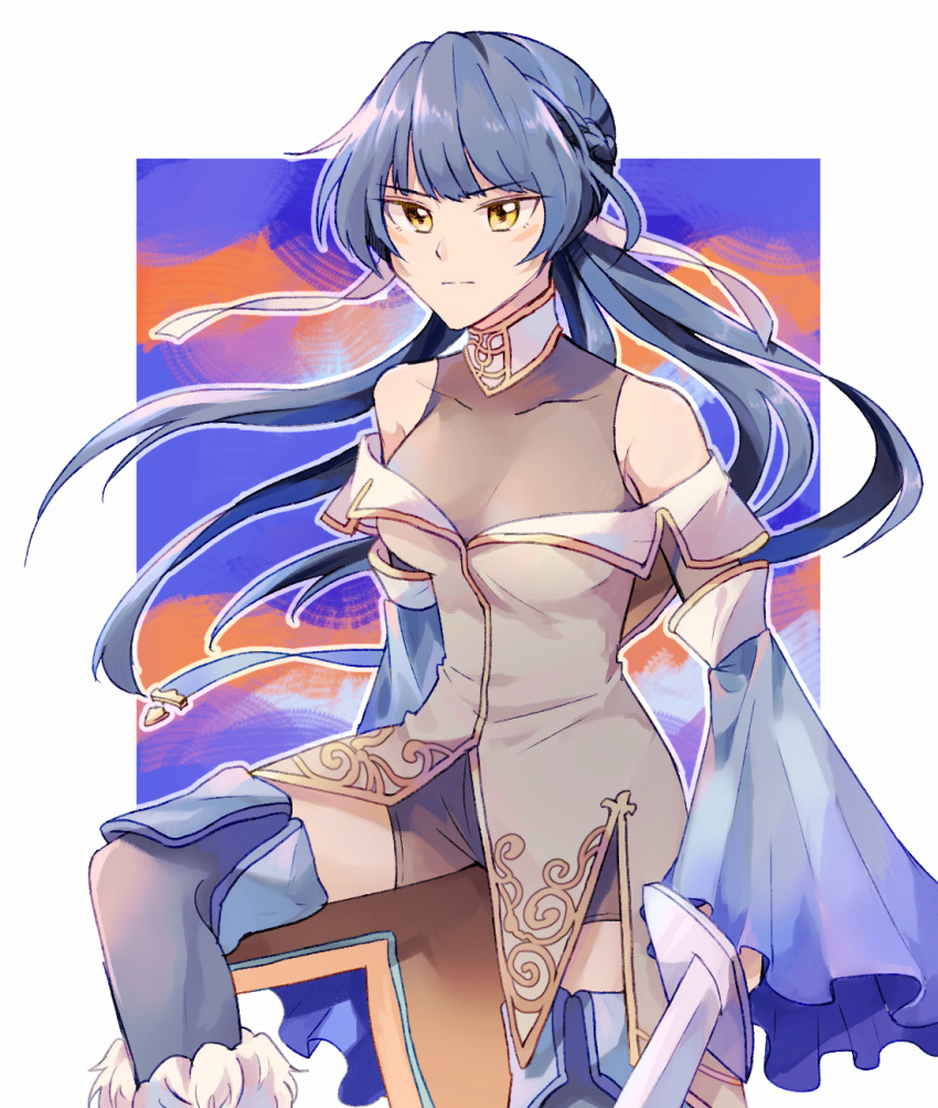 athena_(fire_emblem) blue_hair fire_emblem fire_emblem:_shin_ankoku_ryuu_to_hikari_no_tsurugi fire_emblem:_shin_monshou_no_nazo highres holding holding_sword holding_weapon long_hair sisuko1016 solo sword weapon yellow_eyes