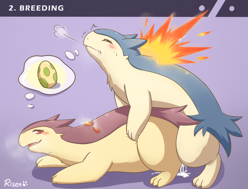 all_fours blush cum cum_inside doggystyle drooling egg female fire from_behind_position male male/female nintendo pok&eacute;mon pok&eacute;mon_(species) risenpaw saliva sex typhlosion video_games