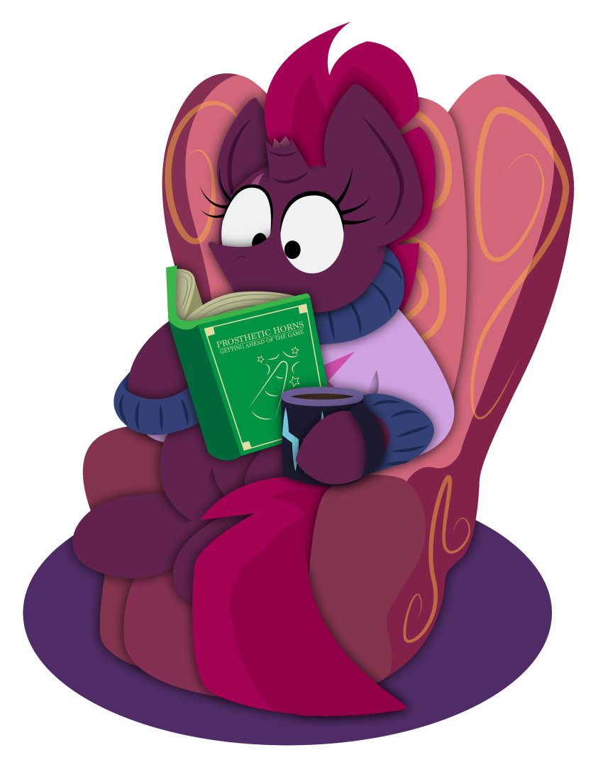 2018 armchair beverage bobthedalek book chair clothing coffee coffee_mug cup equine female horn mammal my_little_pony my_little_pony_the_movie sitting solo sweater tempest_shadow_(mlp) unicorn