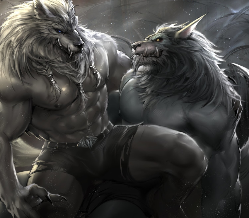 2018 abs anthro biceps big_muscles blizzard_entertainment canine clothed clothing digital_media_(artwork) fur hair hi_res male mammal muscular muscular_male nipples pecs topless video_games warcraft were werewolf worgen yy6241
