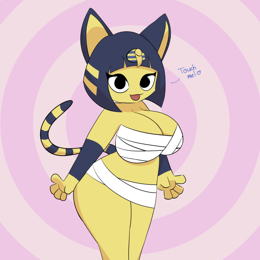 2018 animal_crossing animal_humanoid ankha_(animal_crossing) anthro big_breasts big_butt breasts butt cat cat_humanoid clothed clothing feline female fur hsp humanoid invalid_tag looking_at_viewer mammal nintendo open_mouth simple_background smile solo video_games