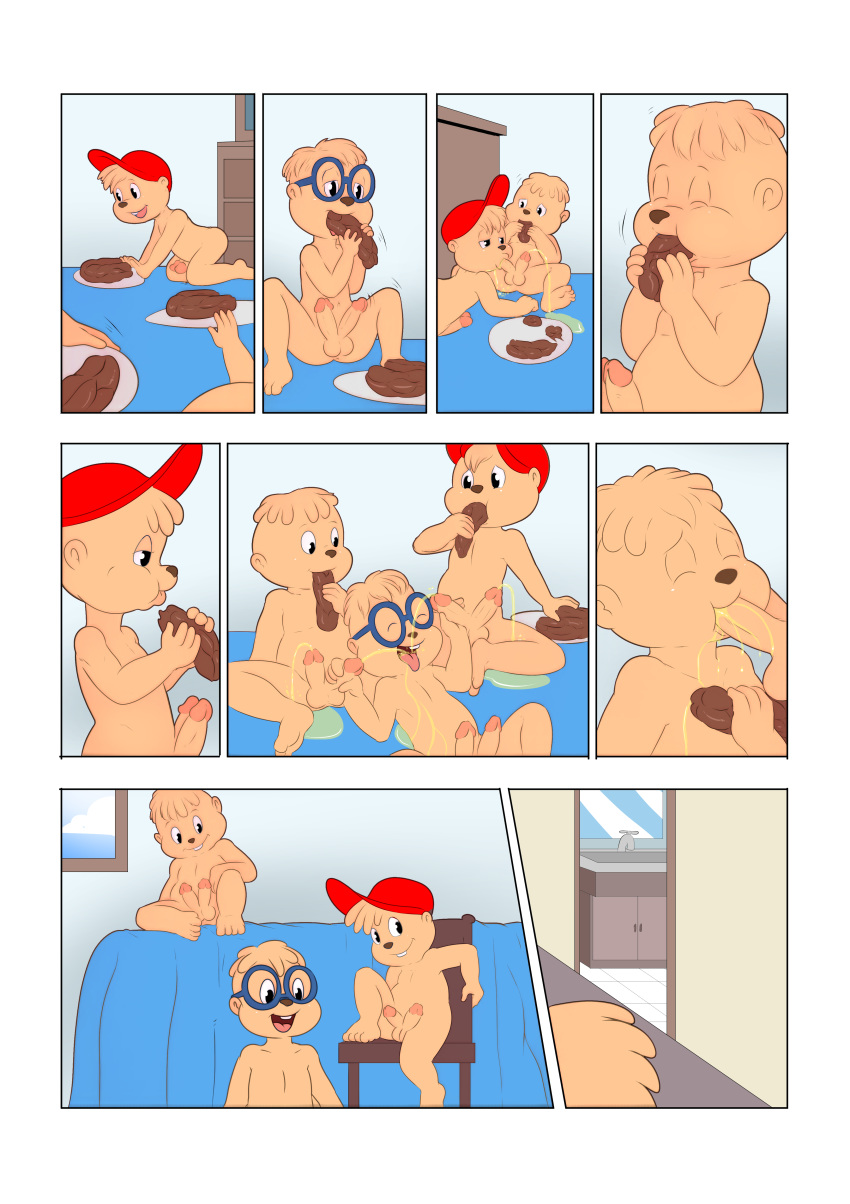 2018 alvin_and_the_chipmunks alvin_seville anthro anus balls blue_eyes brothers buckteeth butt chipmunk comic cub digital_media_(artwork) eating_feces erection eyewear feces glasses group group_sex hair hat hi_res humanoid_penis incest launny male male/male mammal multi_penis nipples nude open_mouth penis pooping rodent scat sex sibling simon_seville smile standing teeth theodore_seville tongue young
