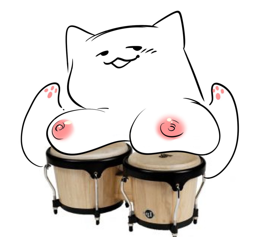 bongo_cat bongos breasts cat compression_artifacts feline female mammal meme nipples pawpads simple_background smug solo source_request tagme unknown_artist what white_background