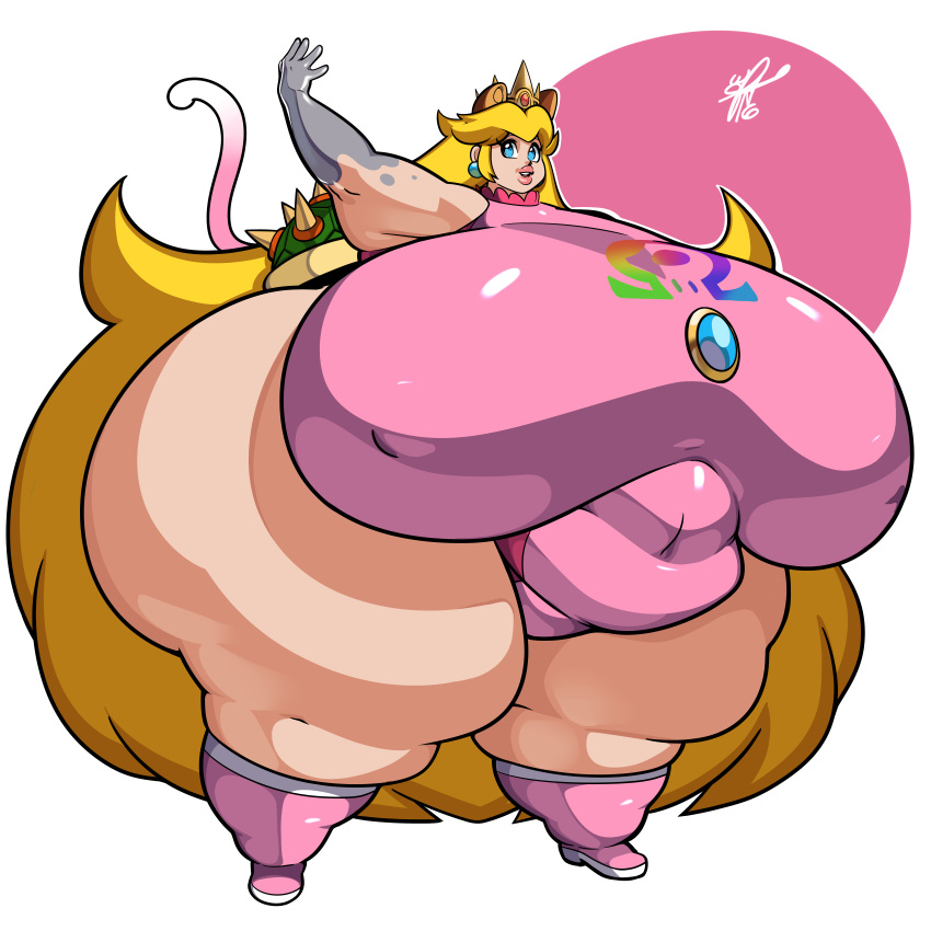 animal_humanoid clothed clothing female fully_clothed grim-kun humanoid mario_bros nintendo overweight princess_peach simple_background solo video_games white_background