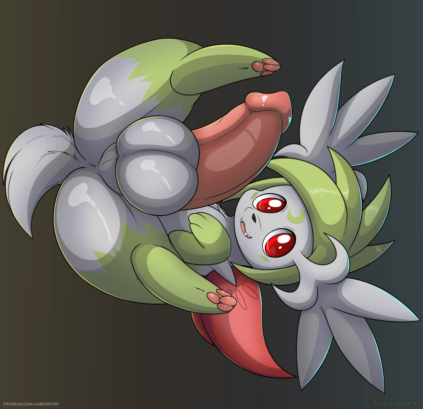 2018 anus balls big_balls big_penis erection feral fur green_fur kuroodod legendary_pok&eacute;mon looking_at_viewer lying male nintendo on_back pawpads penis perineum pink_pawpads pink_penis pinup pok&eacute;mon pok&eacute;mon_(species) pose red_eyes shaymin shaymin_(sky_form) simple_background solo spread_legs spreading thick_penis video_games white_fur