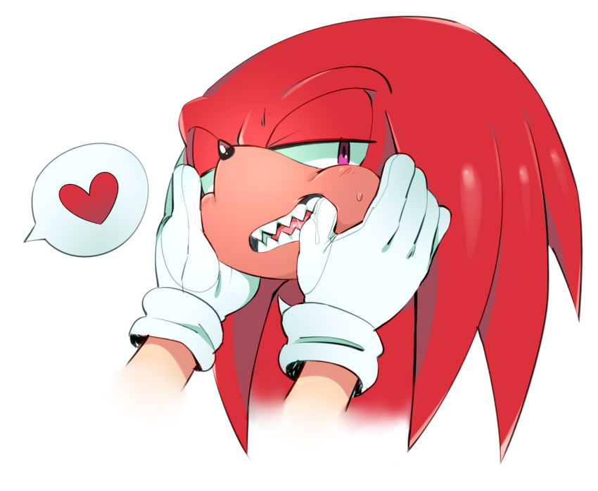&lt;3 ambiguous/ambiguous ambiguous_focus ambiguous_gender anthro blush clothing disembodied_hand echidna gloves knuckles_the_echidna looking_at_viewer mammal monotreme open_mouth purple_eyes r18 saliva sharp_teeth solo_focus sonic_(series) speech_bubble sweat teeth tongue video_games