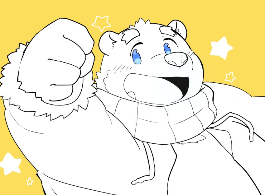 12beat13 2018 anthro bear belly clothed clothing humanoid_hands male mammal overweight overweight_male polar_bear scarf shirane_kan solo star utau