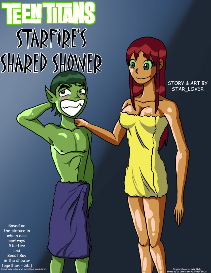 2018 beast_boy breasts comic erection female humanoid male star_lover_(artist) starfire tamaranean teen_titans towel