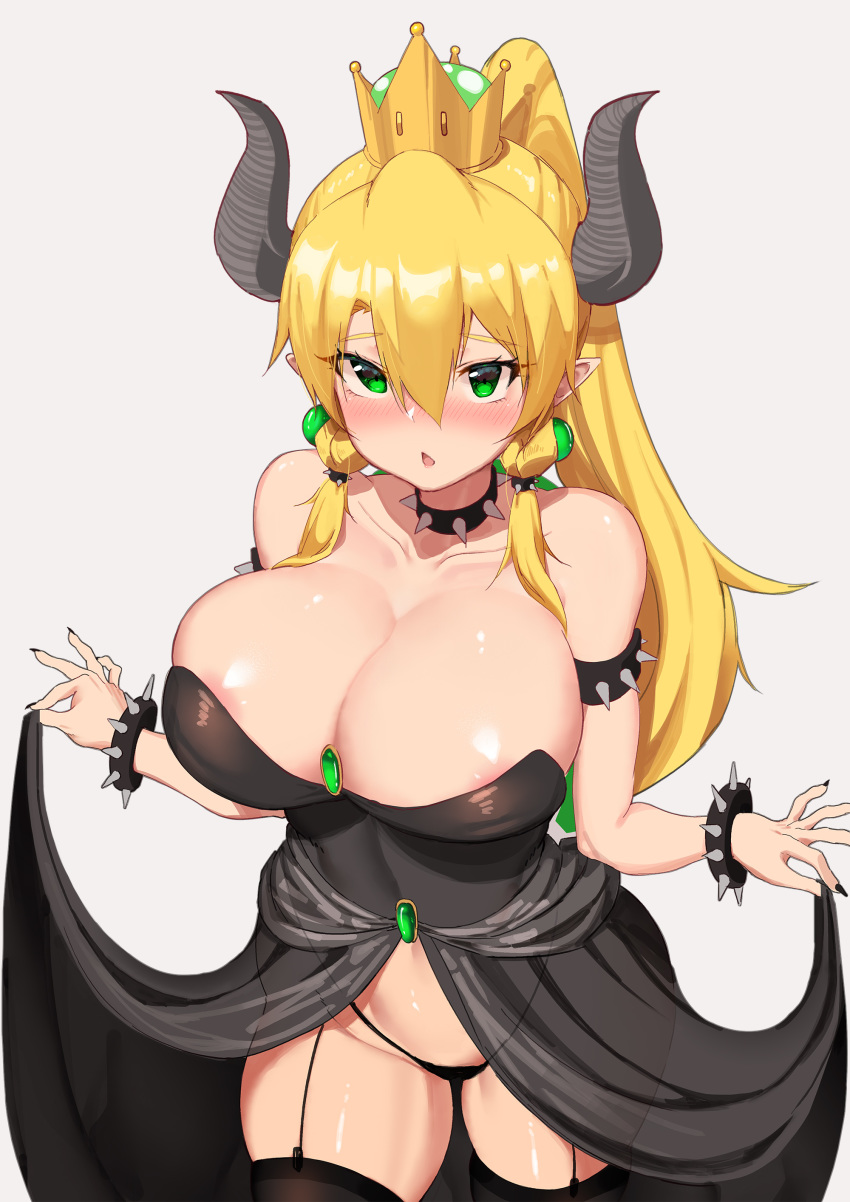 bowser horns new_super_mario_bros._u_deluxe pantsu pointy_ears skirt_lift tagme thighhighs tigersaber