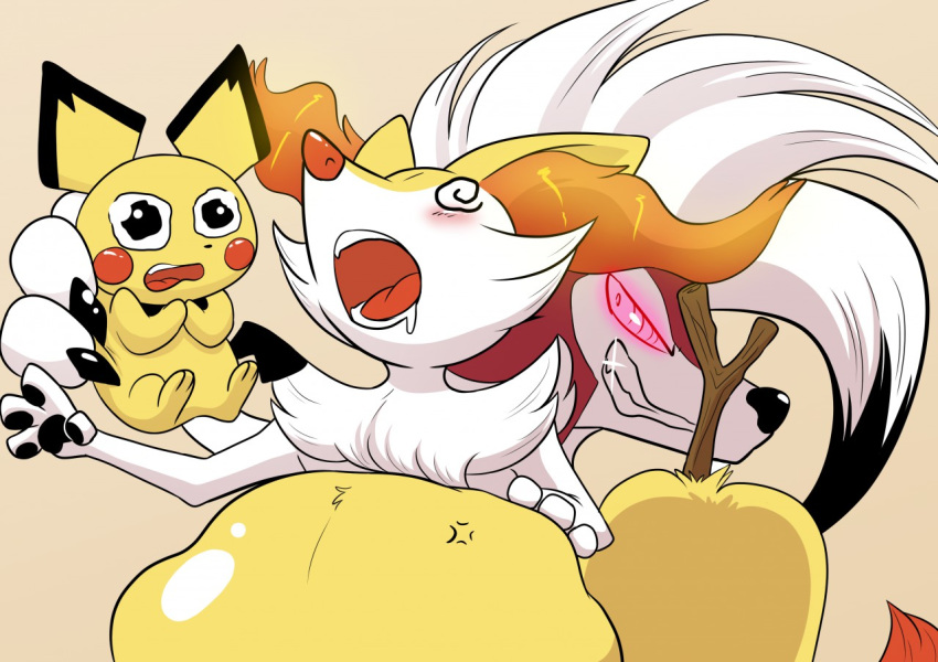ambiguous_gender belly big_belly braixen canine crying fangs hypnosis lycanroc mammal midnight_lycanroc mind_control nintendo open_mouth pancak3 pichu pok&eacute;mon pok&eacute;mon_(species) red_eyes rodent stick tears video_games vore