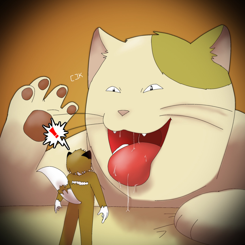 ! 4_fingers []_k abstract_background anthro cat drooling feline fur ghibli imminent_vore macro male male_pred male_prey mammal micro micro_on_macro muta nude pawpads paws predator prey saliva size_difference the_cat_returns theunokcringe tongue vore white_fur