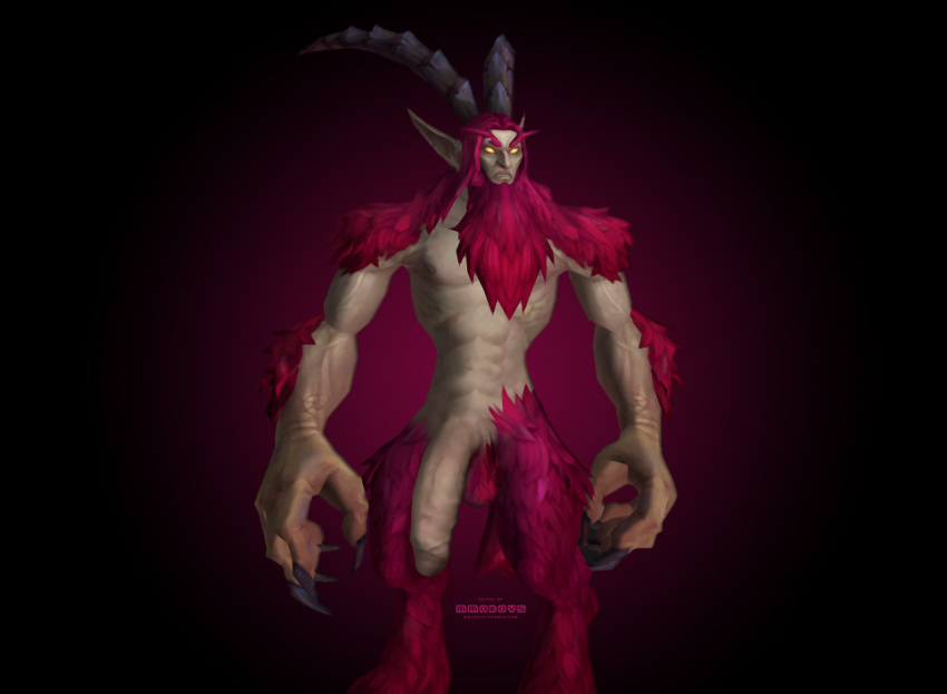 balls beard claws facial_hair horn humanoid_penis male mmoboys_(artist) not_furry penis satyr skul'vrax solo video_games warcraft