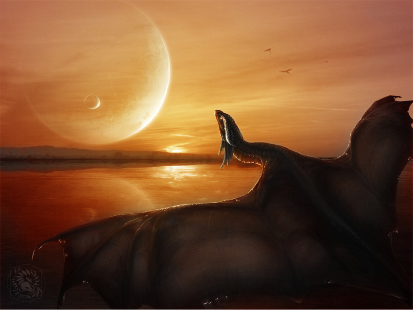 2012 averrisvis black_scales day detailed_background digital_media_(artwork) dragon feral horn outside planet scales sky solo wyvern
