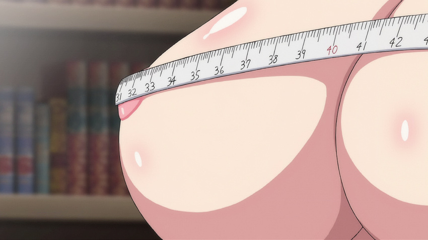 1girl animated animated_gif areolae blush breast_squeeze breasts erect_nipples eyes_closed hoods_entertainment lactation large_breasts measuring measuring_tape milk nipple_squeeze nipples open_mouth orange_hair seikon_no_qwaser sweat teresa_beria topless twitching uno_makoto