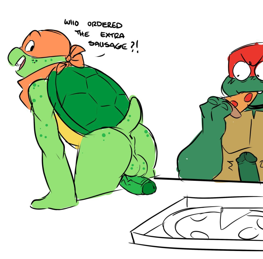 anthro balls erection male male/male michelangelo_(tmnt) penis raphael_(tmnt) reptile scalie shuffahschlong teenage_mutant_ninja_turtles turtle