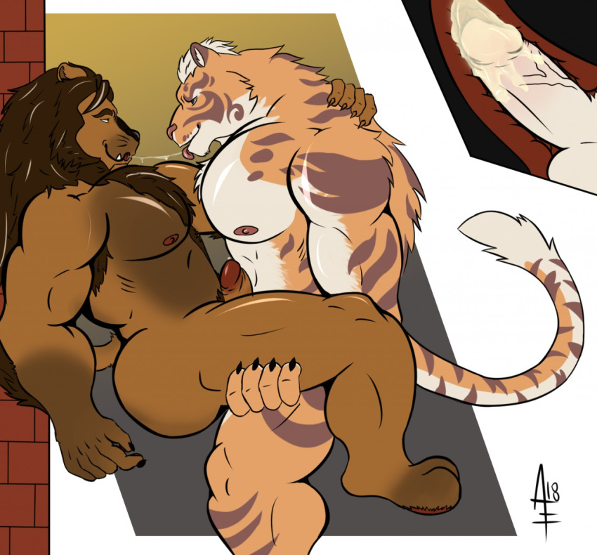2018 aereous anthro anus balls barazoku beard belly biceps big_butt body_hair butt cat chest_hair cum digital_media_(artwork) duo erection facial_hair feline fur hair hi_res humanoid_penis internal lin_hu male male/male mammal multicolored_fur muscular muscular_male nekojishi nipples nude open_mouth pecs penetration penis precum pubes saliva sex simple_background smile thick_thighs tiger tongue tongue_out vein veiny_penis x-ray
