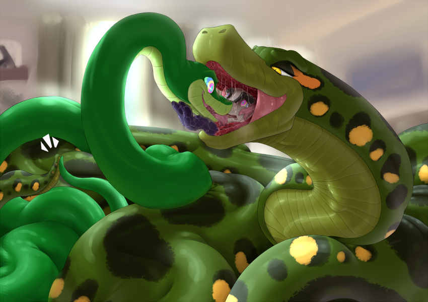 ambiguous_gender anaconda anthro argonian feral hypnosis inkanyamba inkanyamba_(artist) jajuka kyle_(anakonda7) long_tongue mind_control open_mouth oral_vore python reptile saliva scalie size_difference snake story story_in_description teamwork the_elder_scrolls tongue tongue_out tongue_wrap video_games vore yellow_eyes