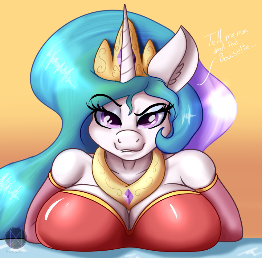 anthro anthrofied big_breasts breasts clothing crown dress equine female friendship_is_magic horn mammal my_little_pony princess_celestia_(mlp) trentgt unicorn