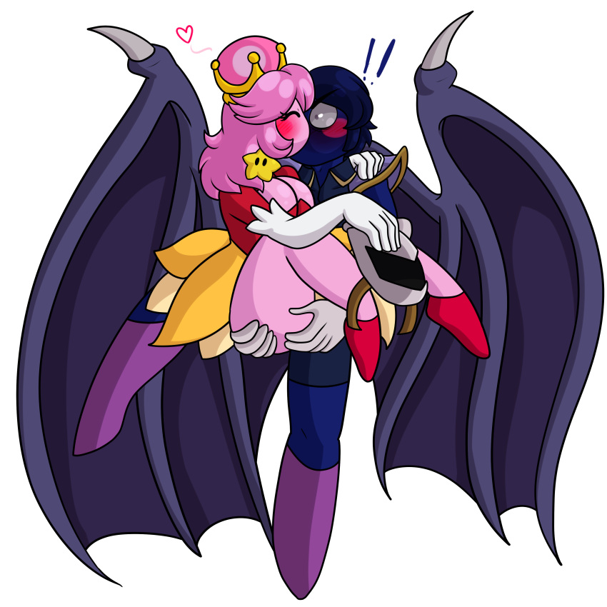 alpha_channel alternate_species blue_hair breasts bridal_gauntlet cataracts female grey_eyes hair human humanized humanoid humanoidized kirby kirby_(series) kissing male mammal mask membranous_wings meta_knight nintendo not_furry pink_hair rosy_cheeks super_crown video_games wings yoshimister