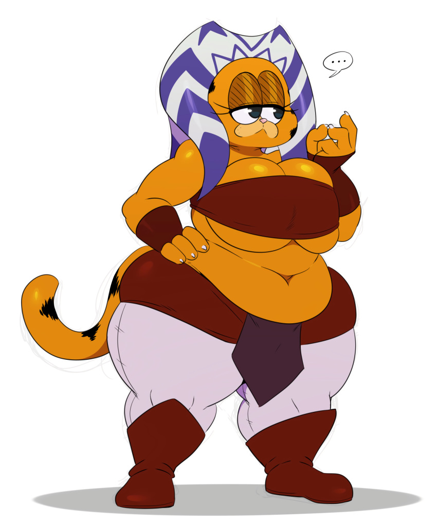 ... ahsoka_tano big_breasts breasts cat crossgender feline female garfield garfield_(series) half-closed hi_res mammal overweight overweight_female simple_background solo sssonic2 star_wars thick_thighs voluptuous white_background wide_hips