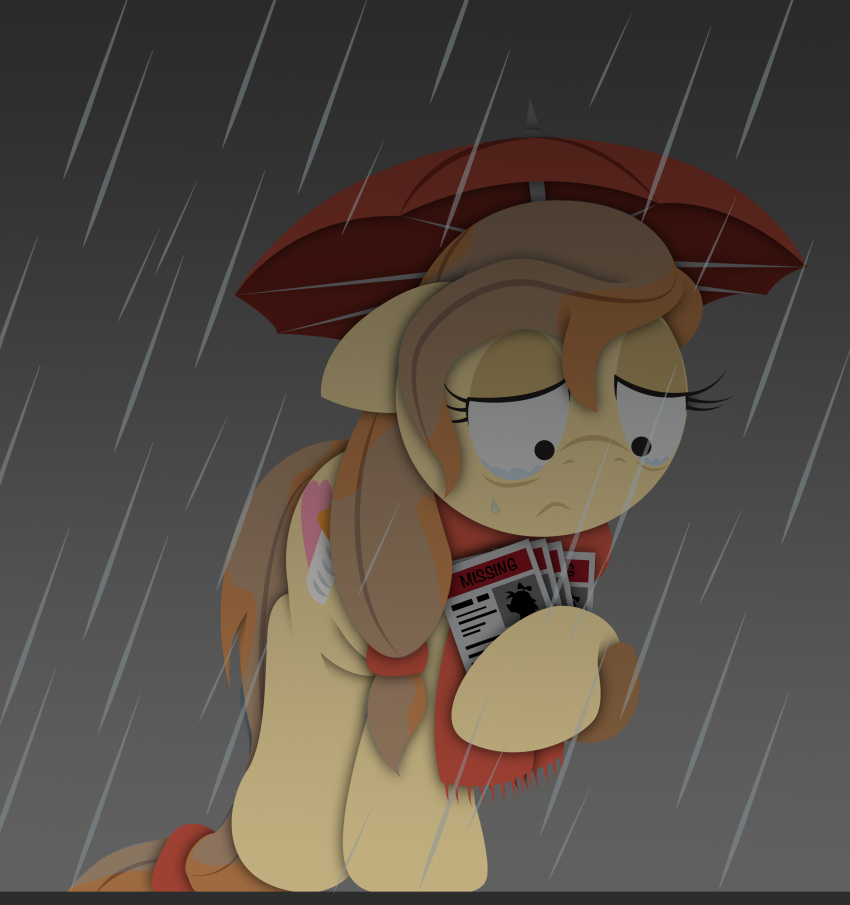 bobthedalek button's_mom crying cutie_mark earth_pony equine fan_character female feral horse mammal my_little_pony pony raining scarf solo tears umbrella water wet