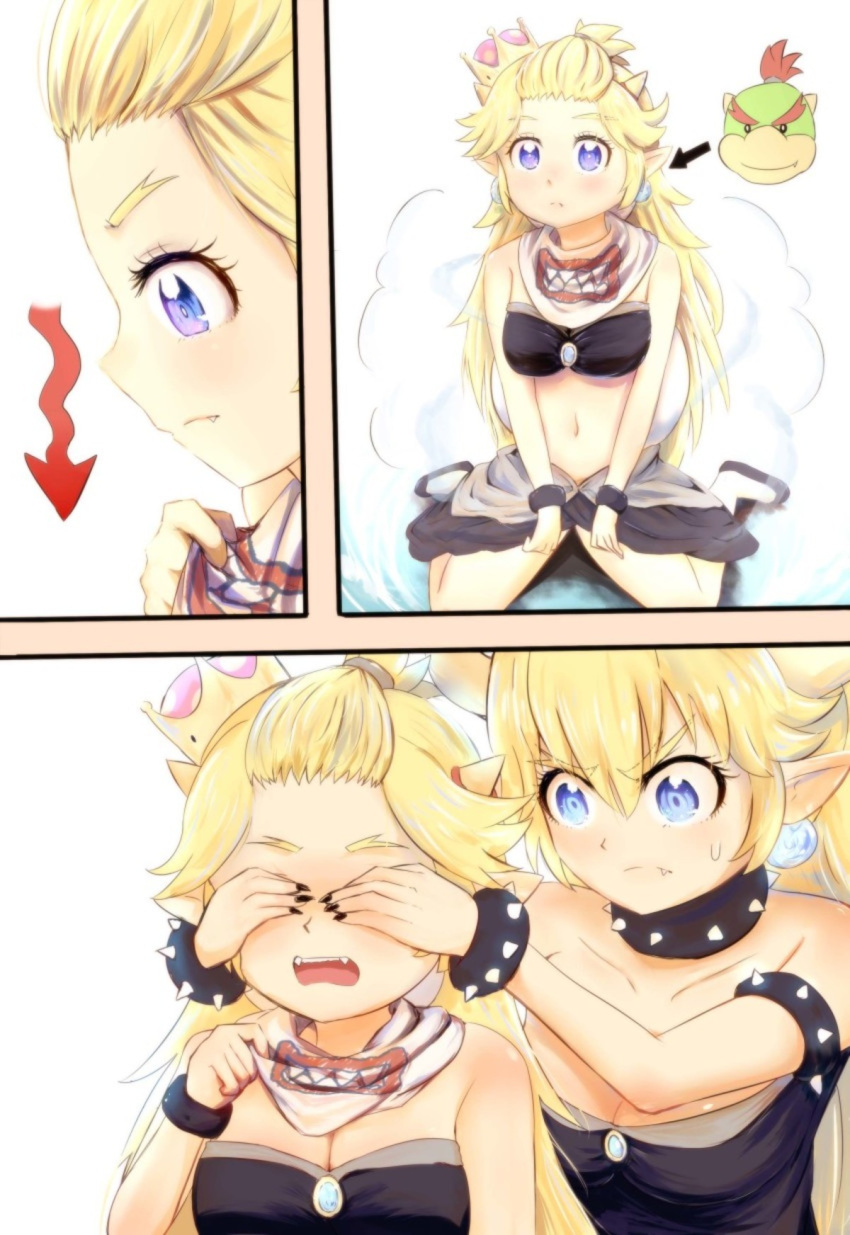 bowser bowser_jr. bowsette_meme collar comic crown cute duo female hi_res horn horned_humanoid humanoid mario_bros nintendo not_furry spikes super_crown unknown_artist video_games young