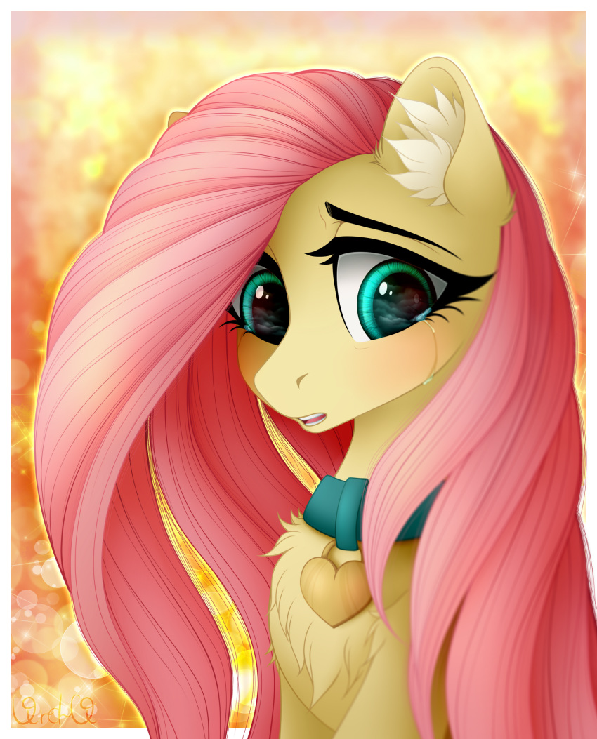 2018 collar crying digital_media_(artwork) earth_pony equine feral fluttershy_(mlp) friendship_is_magic fur hair hi_res horse inner_ear_fluff mammal my_little_pony pink_hair pony solo tears vird-gi yellow_fur