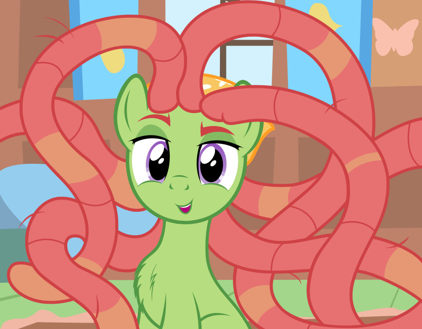 badumsquish equine female fluffy friendship_is_magic horse mammal my_little_pony pony purple_eyes sitting solo tentacle_hair tentacles tree_hugger_(mlp)