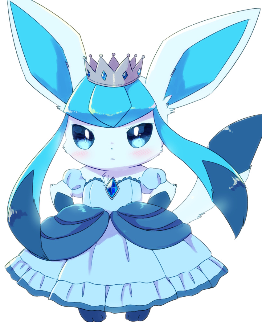 1girl blue_eyes creatures_(company) feral game_freak gen_4_pokemon glaceon kemoribon nintendo pokemon princess_clothes solo