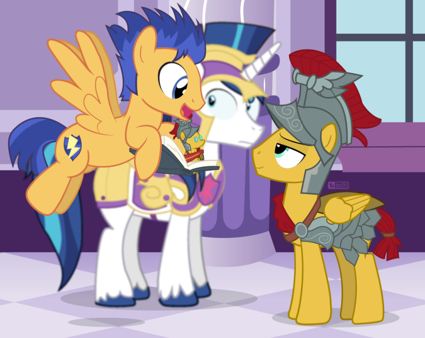 2018 armor book dm29 equine flash_magnus_(mlp) flash_sentry_(mlp) friendship_is_magic galea horn male mammal my_little_pony pegasus shining_armor_(mlp) unicorn wings