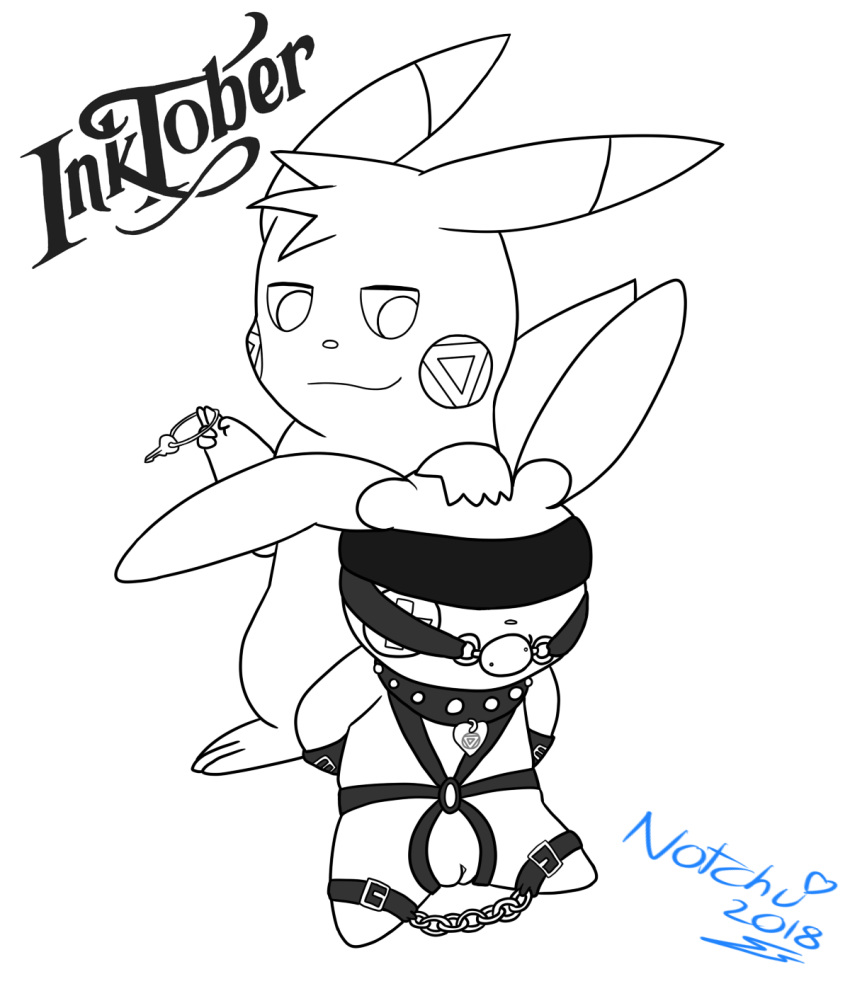 bdsm blindfold bondage bound chain female inktober male nintendo notch notchu pikachu plusle pok&eacute;mon pok&eacute;mon_(species) pussy video_games