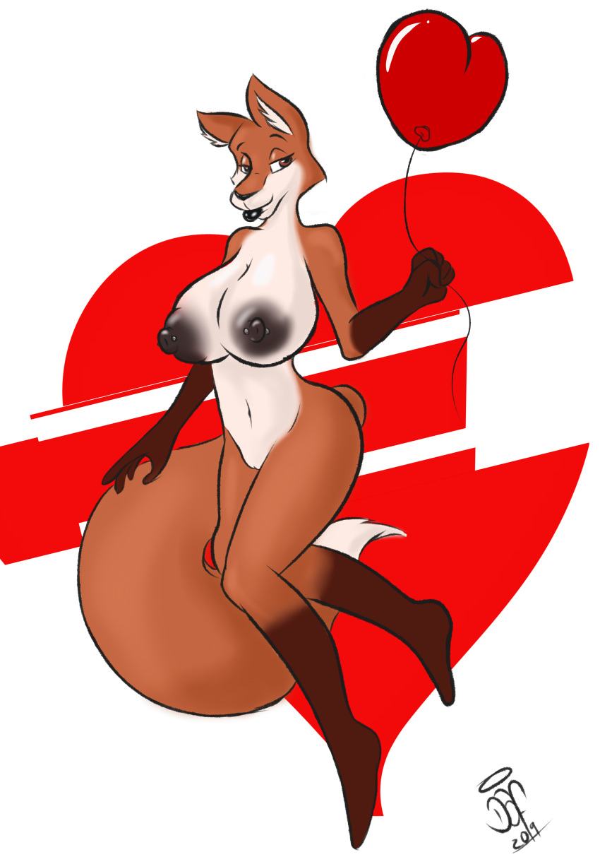 1md3f4ul7 absurd_res anthro big_breasts black_nipples breasts canid canine female fox hi_res holidays mammal navel nipple_piercing nipples nude piercing pussy roxanne solo valentine's_day