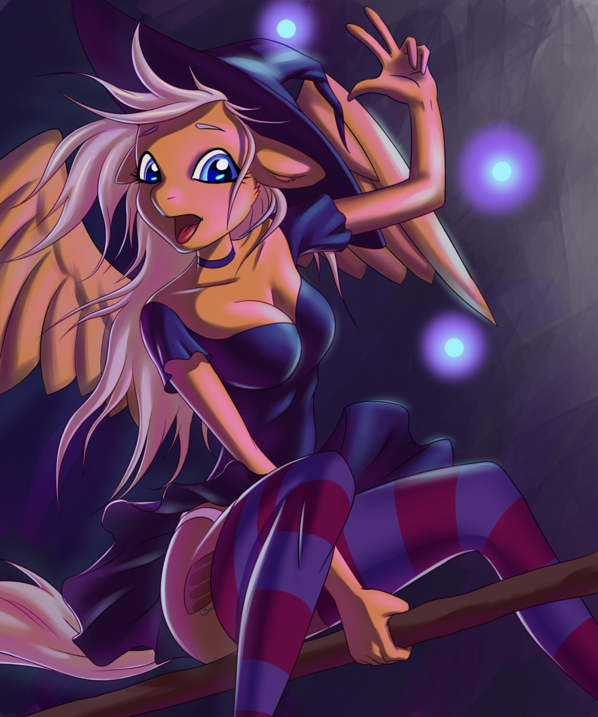 anthro blue_eyes breasts clothing equine fafecalus fan_character female hair halloween hat holidays kneesocks legwear magic_user mammal multicolored_hair oc:perfect pour solo staff suggestive tight_clothing wings witch witch_hat witchhat