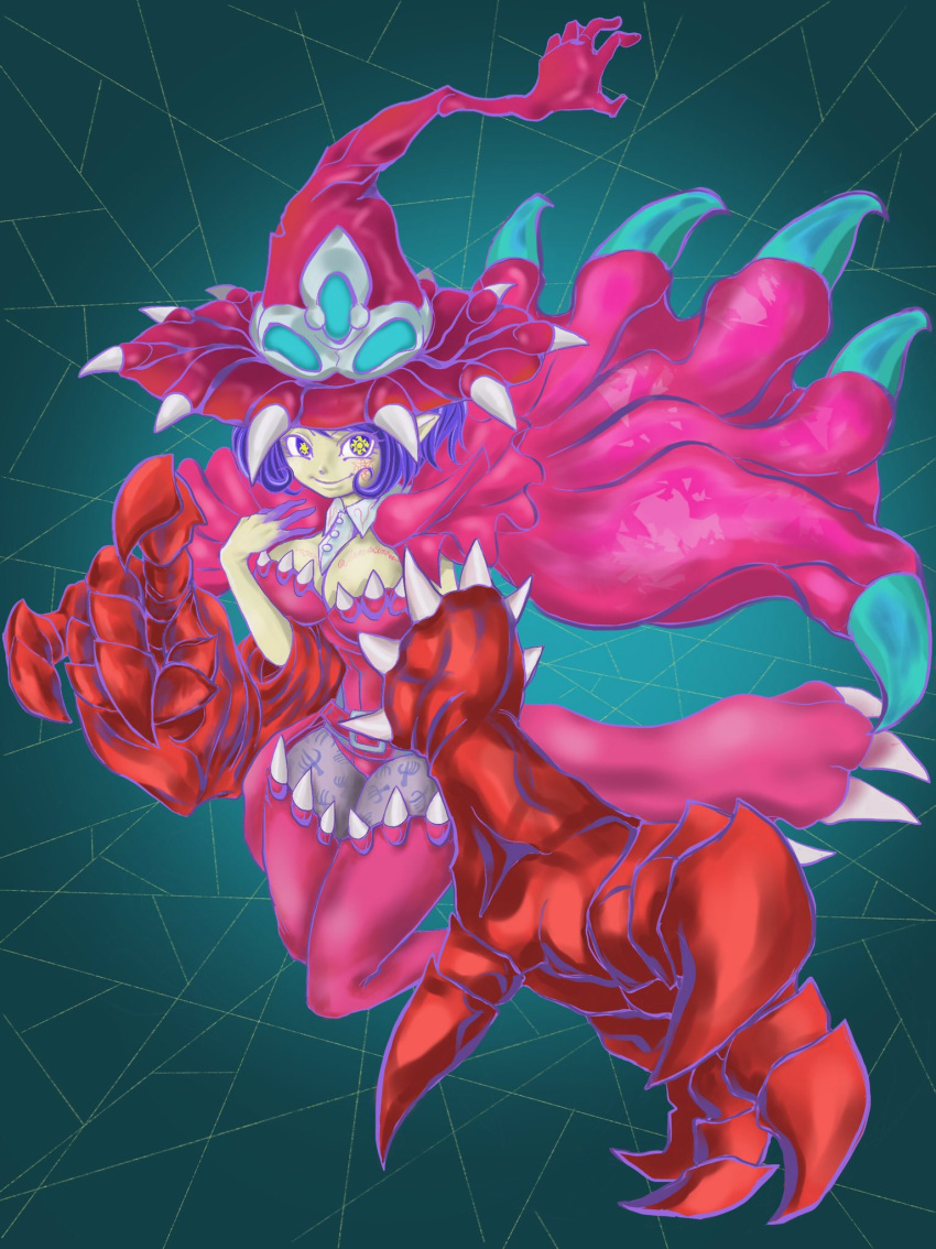 1girl appmon artist_request bandai breasts cleavage curvy demon_girl digimon digimon_universe:_appli_monsters female hat large_breasts leotard long_hair looking_at_viewer monster_girl pointy_ears solo succubus symbol-shaped_pupils thighs warudamon