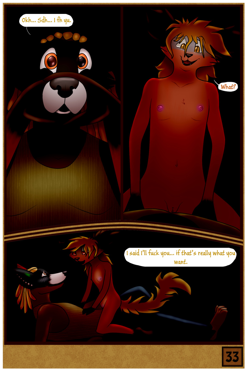 age_difference canine child comic cub dark digital_media_(artwork) dog duo female fox german_shepherd hi_res hybrid jaxneesen male male/female mammal maxwell night procyonid raccoon size_difference syndey webcomic young