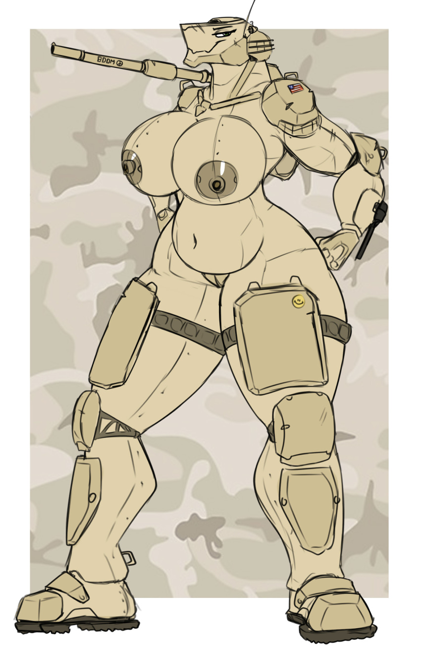 anthro areola big_breasts breasts camo cannon desert female humanoid living_machine m1a1 m1a1_abrams machine metalfoxxx nipples nude pussy ranged_weapon slightly_chubby solo stars_and_stripes tank tankmorph thick_thighs united_states_of_america vehicle weapon