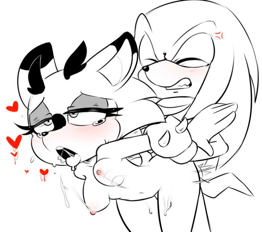 &lt;3 ahegao ambiguous_penetration anthro arm_grab breasts clothing clove_the_pronghorn duo eyes_closed female gloves half-closed_eyes hearlesssoul horn knuckles_the_echidna looking_pleasured male male/female nipples nude penetration prison_guard_position saliva simple_background sonic_(series) sweat tears teeth tongue tongue_out white_background
