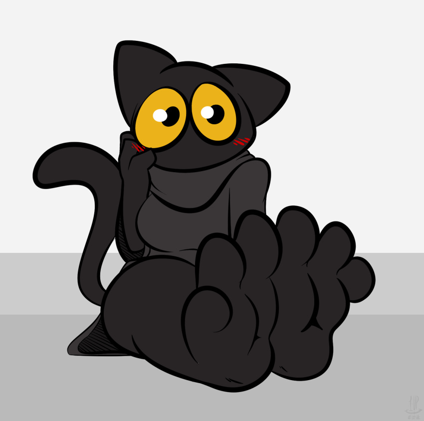 1-upclock anthro barefoot black_fur blush bottomless butt cat clothed clothing digital_media_(artwork) feet feline female foot_focus fur google google_doodle halloween hi_res holidays looking_at_viewer magic_cat_academy mammal momo_(google) paws presenting presenting_hindquarters simple_background solo toes video_games yellow_eyes