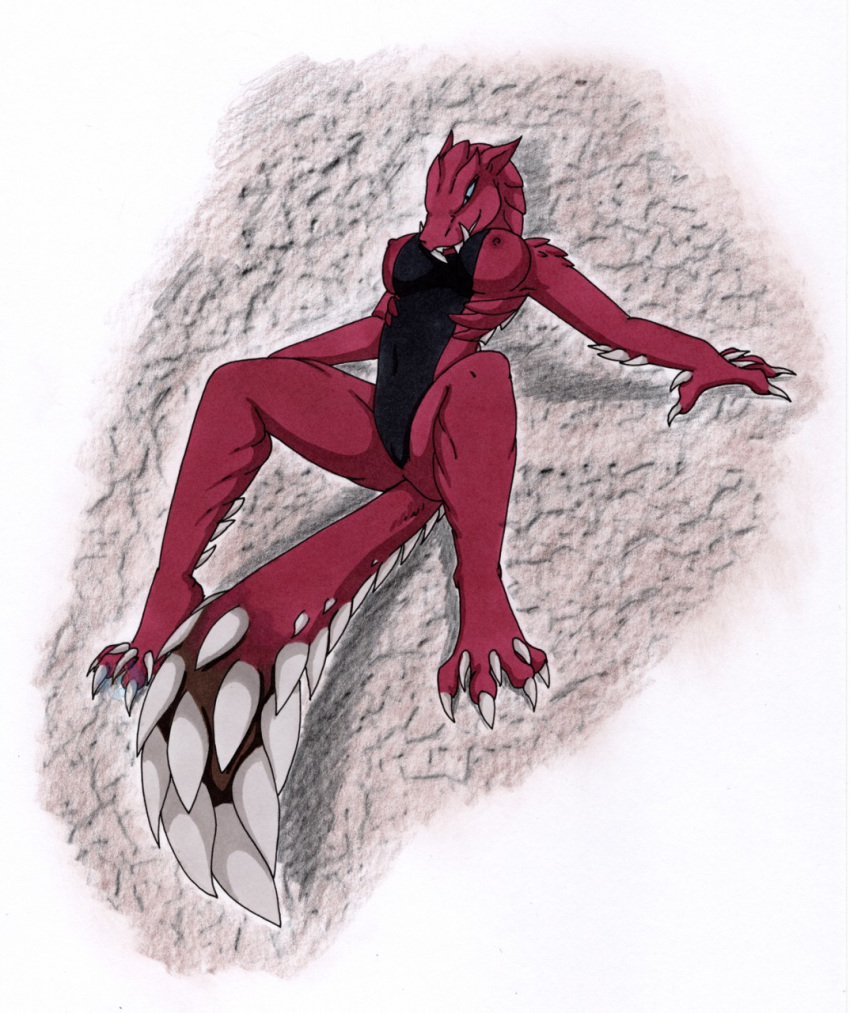 2018 anthro breasts capcom claws fanged_wyvern female monster_hunter monster_hunter_world nipples nude odogaron pussy smile solo tierafoxglove video_games