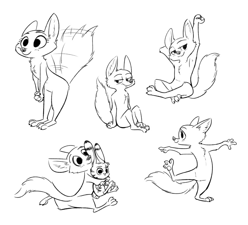 2017 anthro black_and_white blush canine carrying cheek_tuft chest_tuft clasped_hands claws crossed_legs disney duo ear_markings facial_markings featureless_chest featureless_crotch female flat_chested fox fuel_(artist) fur_markings half-closed_eyes head_tuft jack_savage lagomorph male mammal markings monochrome motion_lines multiple_poses nude one_leg_up pose rabbit running simple_background sitting skye_(zootopia) smile standing tailwag toe_claws tuft white_background zootopia