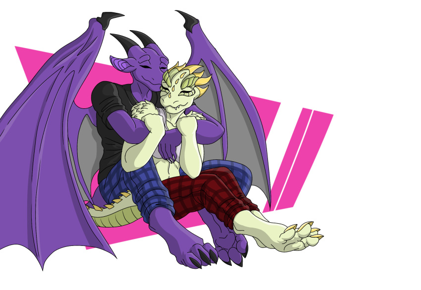 argonian digitalart dragon female hug male male/female scalie simple_background the_elder_scrolls video_games wings zimaku15 zomzom15