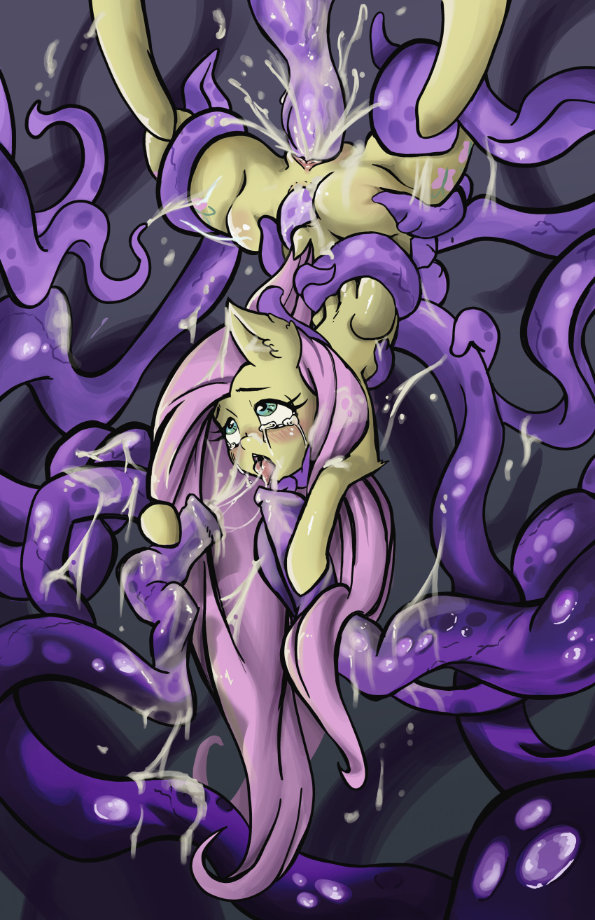 ahegao cum cum_covered cum_in_hair cum_on_face equine female fluttershy_(mlp) forced friendship_is_magic fur hair horse looking_pleasured mammal messy my_little_pony pegasus pink_hair pony rape snoutless submissive tentacles thick_thighs wings yellow_fur