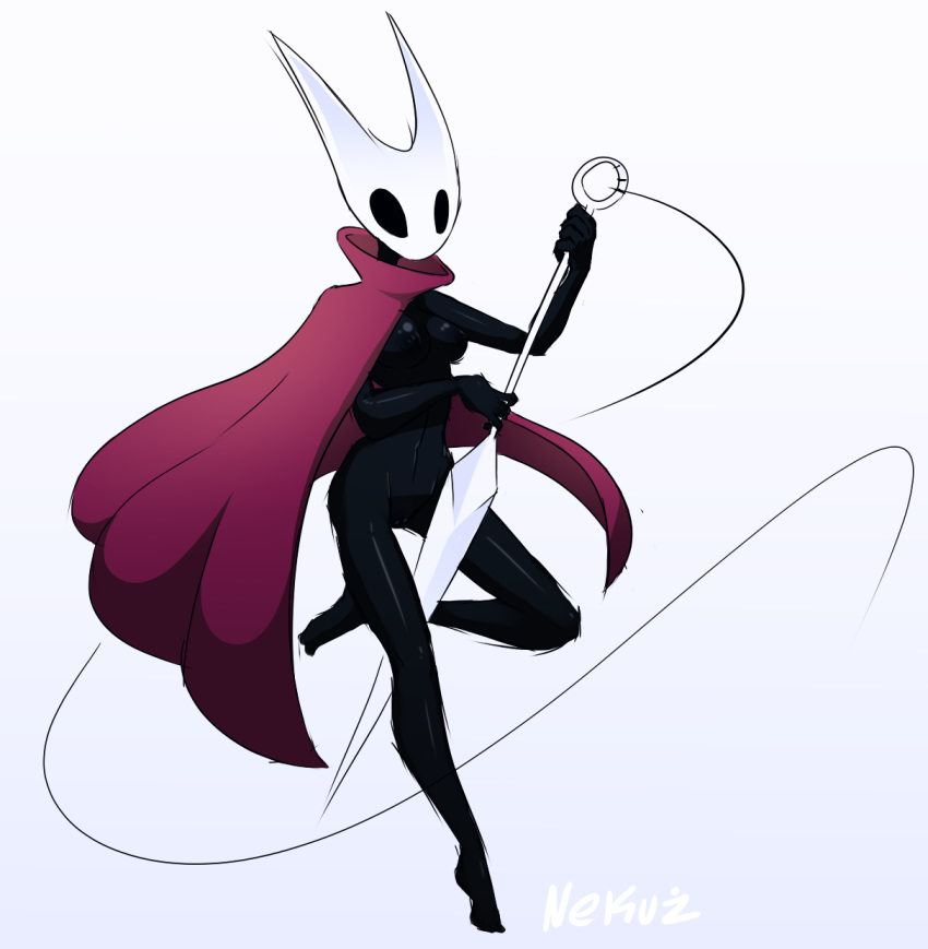 anthro arthropod breasts clothed clothing female hollow_knight hollow_knight_(species) hornet_(hollow_knight) insect nekuzx nipples partially_clothed sewing_needle solo weapon