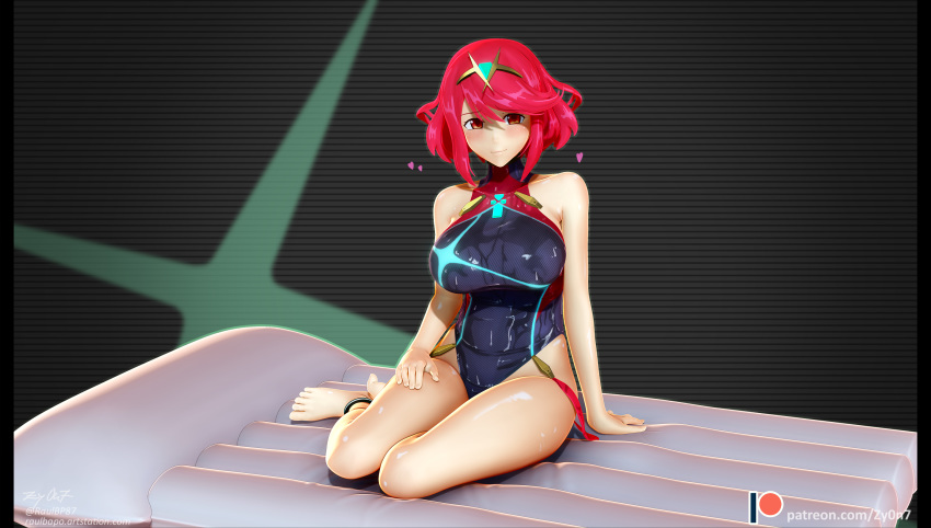 1girl blush breasts competition_swimsuit homura_(xenoblade_2) large_breasts nintendo one-piece_swimsuit red_hair swimsuit thick_thighs thighs xenoblade_(series) xenoblade_2 zy0n7