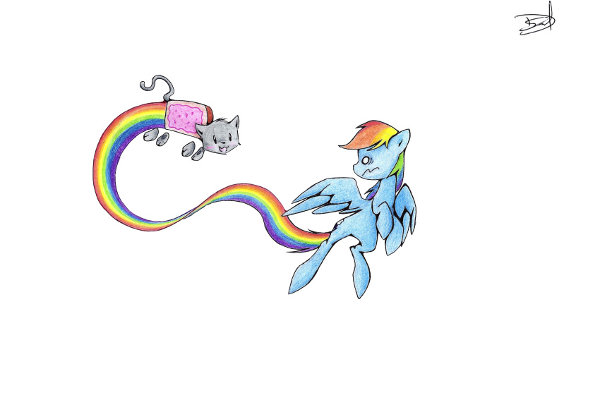 equine feathers female feral flying friendship_is_magic hair happy mammal my_little_pony nyan_cat open_mouth pegasus quynzel rainbow_dash_(mlp) wings