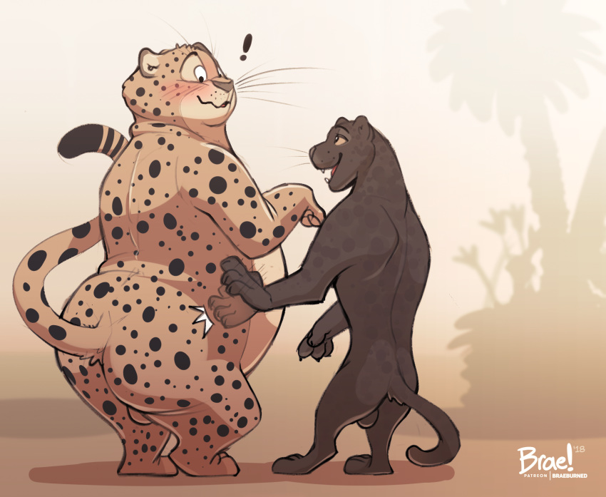 2018 anthro backsack balls benjamin_clawhauser blush braeburned butt disney duo feline male male/male mammal nude outside overweight panther public renato_manchas zootopia
