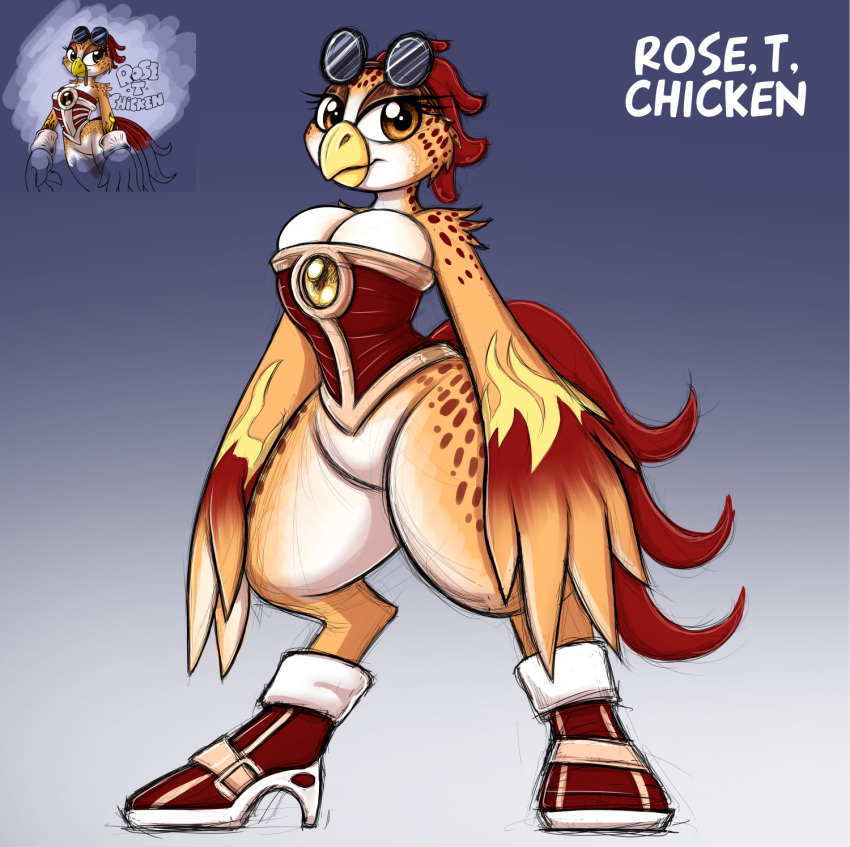 2018 anthro avian beak big_breasts bird breasts chicken clothing digital_media_(artwork) drxii eyelashes feathers female simple_background sonic_(series) sonic_riders video_games wings