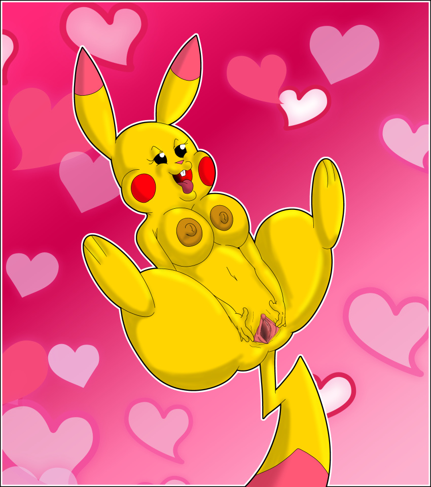 areola artybear bedroom_eyes big_breasts breasts busty_feral butt clitoris female feral fur half-closed_eyes hi_res nintendo nipples open_mouth pikachu pinka_the_thicc_pikachu pok&eacute;mon pok&eacute;mon_(species) presenting presenting_pussy pussy seductive simple_background solo spread_legs spread_pussy spreading teeth thick_thighs tongue tongue_out video_games wide_hips yellow_fur