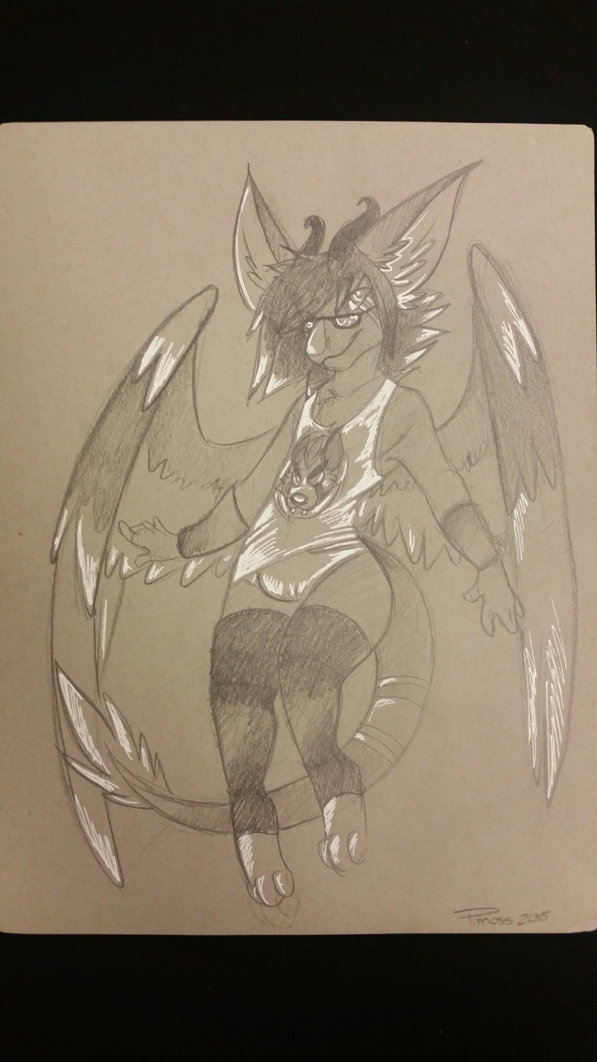 angel_dragon anthro biped clothing diaper digitigrade dragon eyewear fur glasses hair horn humanoid_hands legwear looking_at_viewer male monochrome shirt signature simple_background sketch solo source_request stockings traditional_media_(artwork) twixxel_minty unknown_artist unknown_artist_signature wings